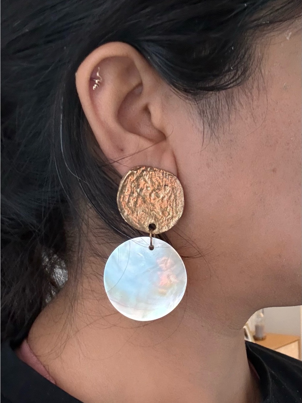 Mother of Pearl & Gold and Drop Earrings